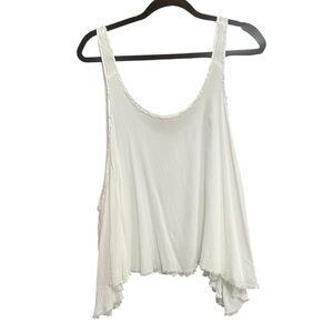 Free People White Asymmetrical Hem Chemise with Spaghetti Straps